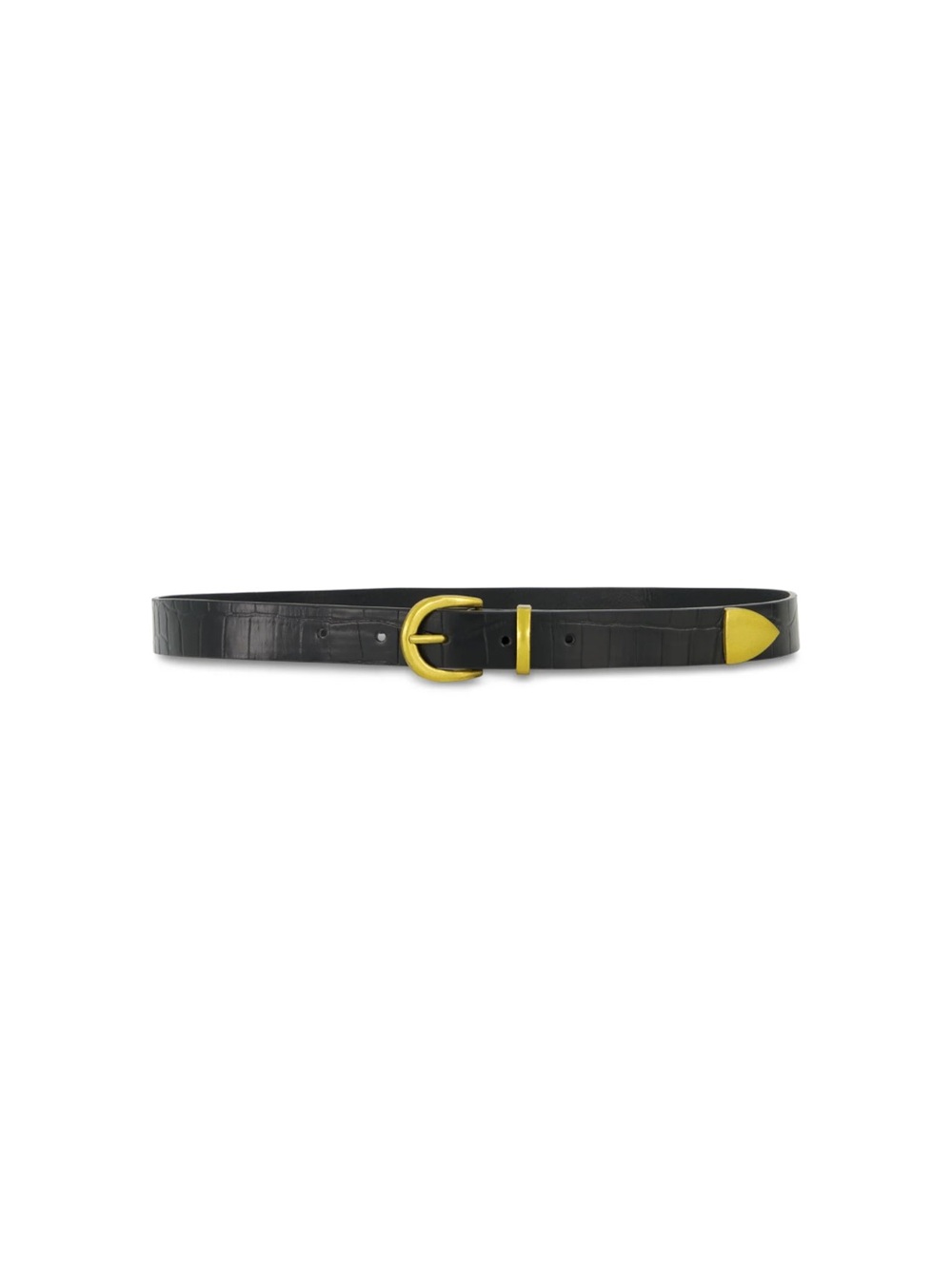 Noli Black Croc-Embossed Belt with Gold Accents
